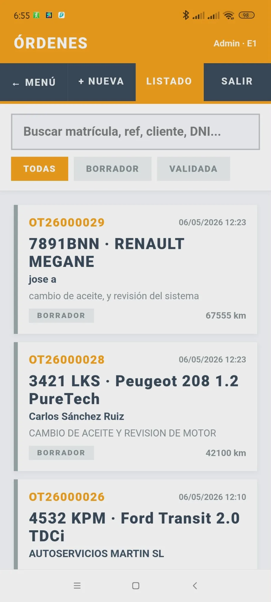 ISW Mobile, menú principal
